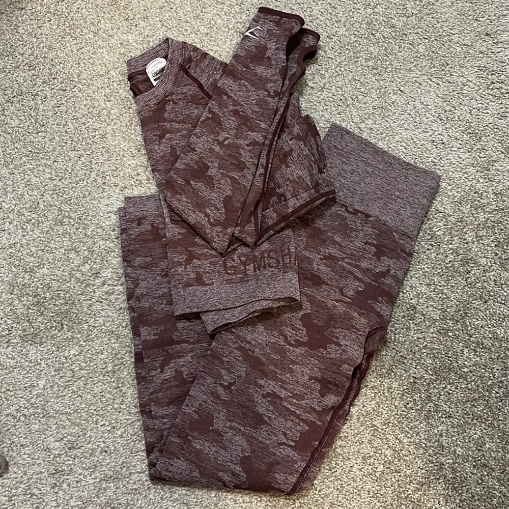 Gymshark Adapt Camo Seamless Crop Top & Legging Set Red Berry